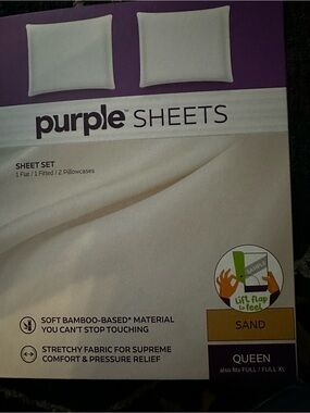 Purple bamboo based material sheet set. Includes 2 pillowcases as well